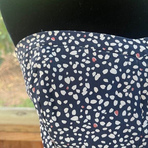 Club Monaco Harper Silk Rose Dress Size 10 Navy And White Strapless - Picture 6 of 10